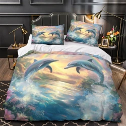 Dauphin Housse de Couette Imprimée 3D Douce 3 Pièces Literie Garçons Filles