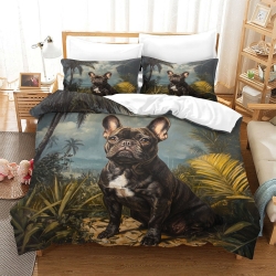 Bouledogue français Housse de Couette Imprimée 3D Douce 3 Pièces Literie Garçons Filles