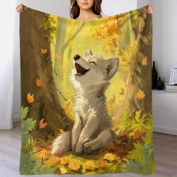 Loup Puppy  Plaid en Polaire Imprimé 3D Couverture Douce Confortable pour Canapé Lit Bureau