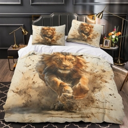 Lion Housse de Couette Imprimée 3D Douce 3 Pièces Literie Garçons Filles