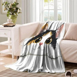 Cute Chat Plaid en Polaire Imprimé 3D Couverture Douce Confortable pour Canapé Lit Bureau