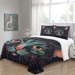 Chat Housse de Couette Imprimée 3D Douce 3 Pièces Literie Garçons Filles