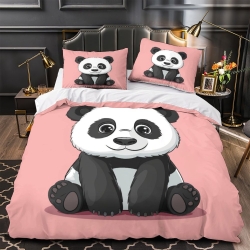 Panda Housse de Couette Imprimée 3D Douce 3 Pièces Literie Garçons Filles