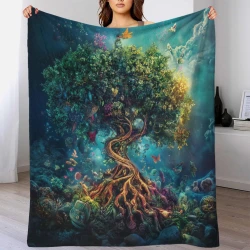 Árbol de la vida Manta de Forro Polar Impresa en 3D Suave y Acogedora para Sofá Cama Oficina