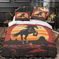Cheval Housse de Couette Imprimée 3D Douce 3 Pièces Literie Garçons Filles