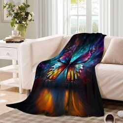 Papillon Plaid en Polaire Imprimé 3D Couverture Douce Confortable pour Canapé Lit Bureau