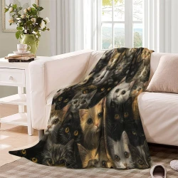 Chat Plaid en Polaire Imprimé 3D Couverture Douce Confortable pour Canapé Lit Bureau