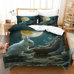 Lapin Housse de Couette Imprimée 3D Douce 3 Pièces Literie Garçons Filles