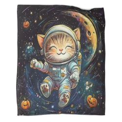 Space Chat Plaid en Polaire Imprimé 3D Couverture Douce Confortable pour Canapé Lit Bureau