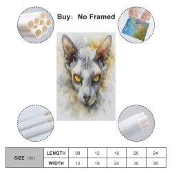 Gato Pintura en lienzo sin marco, impresiones de pósters arte pared para decoración hogar dormitorio oficina