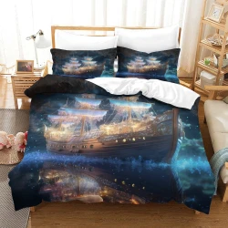 Voilier Housse de Couette Imprimée 3D Douce 3 Pièces Literie Garçons Filles
