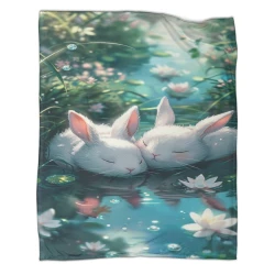 Lapin Petit lapin Plaid en Polaire Imprimé 3D Couverture Douce Confortable pour Canapé Lit Bureau