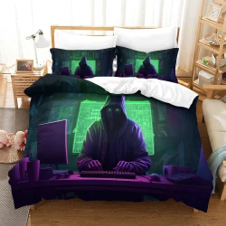 Hacker Funda Nórdica Impresa en 3D Suave 3 Piezas Ropa de Cama para Niños Niñas