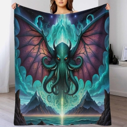 Mythe de l'horreur Cthulhu Plaid en Polaire Imprimé 3D Couverture Douce Confortable pour Canapé Lit Bureau