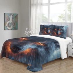 Loup Housse de Couette Imprimée 3D Douce 3 Pièces Literie Garçons Filles