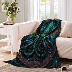 Mythe de l'horreur Cthulhu Plaid en Polaire Imprimé 3D Couverture Douce Confortable pour Canapé Lit Bureau