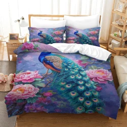 Pavo real Funda Nórdica Impresa en 3D Suave 3 Piezas Ropa de Cama para Niños Niñas