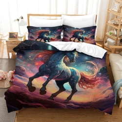 Cheval Housse de Couette Imprimée 3D Douce 3 Pièces Literie Garçons Filles