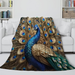 Paon Plaid en Polaire Imprimé 3D Couverture Douce Confortable pour Canapé Lit Bureau