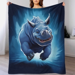 Rhinocéros Plaid en Polaire Imprimé 3D Couverture Douce Confortable pour Canapé Lit Bureau