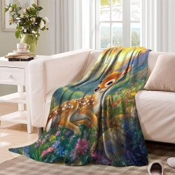Cerf sika Plaid en Polaire Imprimé 3D Couverture Douce Confortable pour Canapé Lit Bureau