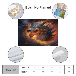 oriental Dragon Peinture sur toile sans cadre, impressions posters art mural pour déco maison chambre bureau