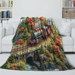 Train à vapeur Plaid en Polaire Imprimé 3D Couverture Douce Confortable pour Canapé Lit Bureau