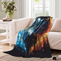 Loup Plaid en Polaire Imprimé 3D Couverture Douce Confortable pour Canapé Lit Bureau