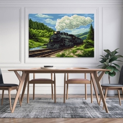 Train à vapeur Peinture sur toile sans cadre, impressions posters art mural pour déco maison chambre bureau