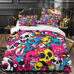 Crâne Housse de Couette Imprimée 3D Douce 3 Pièces Literie Garçons Filles