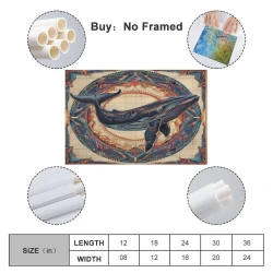 Baleine Peinture sur toile sans cadre, impressions posters art mural pour déco maison chambre bureau