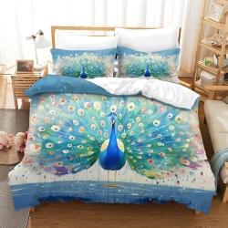 Paon Housse de Couette Imprimée 3D Douce 3 Pièces Literie Garçons Filles