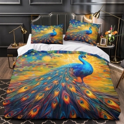 Paon Housse de Couette Imprimée 3D Douce 3 Pièces Literie Garçons Filles