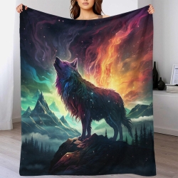 Loup Plaid en Polaire Imprimé 3D Couverture Douce Confortable pour Canapé Lit Bureau