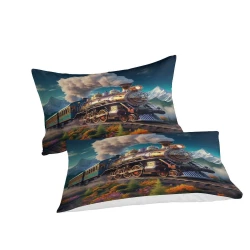 Train à vapeur Housse de Couette Imprimée 3D Douce 3 Pièces Literie Garçons Filles