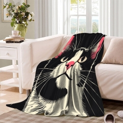 Chat Plaid en Polaire Imprimé 3D Couverture Douce Confortable pour Canapé Lit Bureau