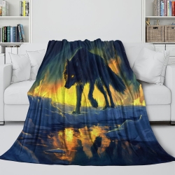 Loup Plaid en Polaire Imprimé 3D Couverture Douce Confortable pour Canapé Lit Bureau