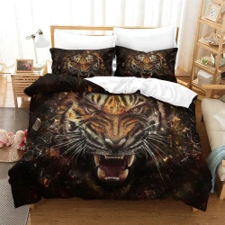 Tigre Housse de Couette Imprimée 3D Douce 3 Pièces Literie Garçons Filles