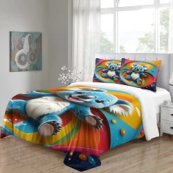 Koala Housse de Couette Imprimée 3D Douce 3 Pièces Literie Garçons Filles