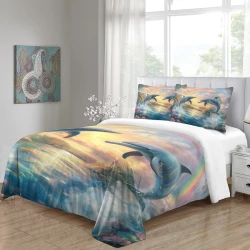 Dauphin Housse de Couette Imprimée 3D Douce 3 Pièces Literie Garçons Filles