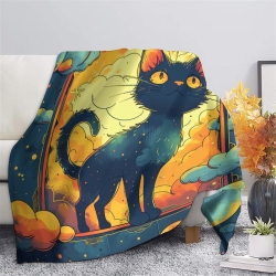 Flame Chat Plaid en Polaire Imprimé 3D Couverture Douce Confortable pour Canapé Lit Bureau