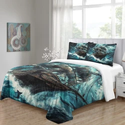 Voilier Housse de Couette Imprimée 3D Douce 3 Pièces Literie Garçons Filles