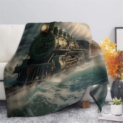 Train à vapeur Plaid en Polaire Imprimé 3D Couverture Douce Confortable pour Canapé Lit Bureau