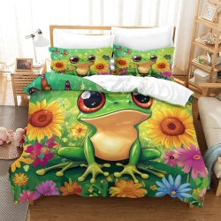 Grenouille Housse de Couette Imprimée 3D Douce 3 Pièces Literie Garçons Filles