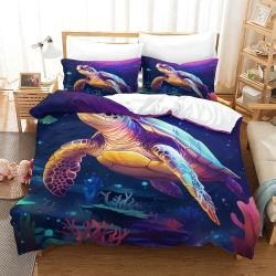 Tortue de mer Housse de Couette Imprimée 3D Douce 3 Pièces Literie Garçons Filles