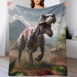 Dinosaure Plaid en Polaire Imprimé 3D Couverture Douce Confortable pour Canapé Lit Bureau