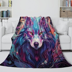 Loup Plaid en Polaire Imprimé 3D Couverture Douce Confortable pour Canapé Lit Bureau