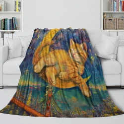 Chat Plaid en Polaire Imprimé 3D Couverture Douce Confortable pour Canapé Lit Bureau