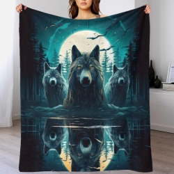 Loup Plaid en Polaire Imprimé 3D Couverture Douce Confortable pour Canapé Lit Bureau