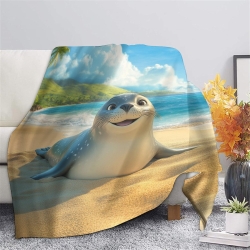 Phoque Plaid en Polaire Imprimé 3D Couverture Douce Confortable pour Canapé Lit Bureau